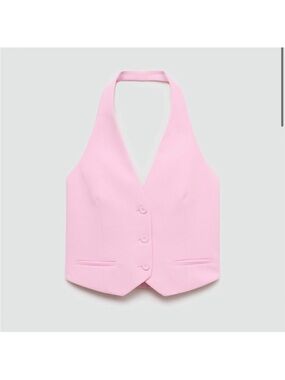 Mango SET - Light Pink Halter Vest with Button Detail & Shorts